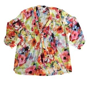 Coldwater Creek Floral Multicolor Women's Top with Tie. 
Size 16.